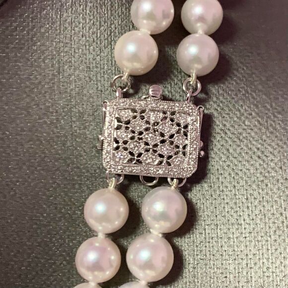 Diamond Akoya Pearl 2-Strand Necklace 14k Gold 18" 7.5mm Certified $9,750 116393 - Picture 8 of 11